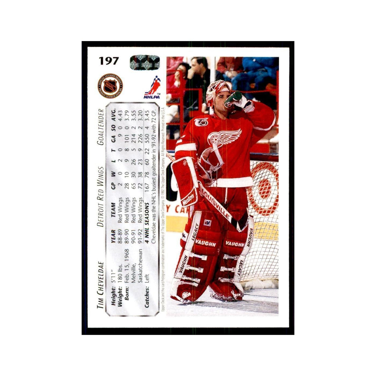 1992 Upper Deck Tim Cheveldae Hockey Cards #197