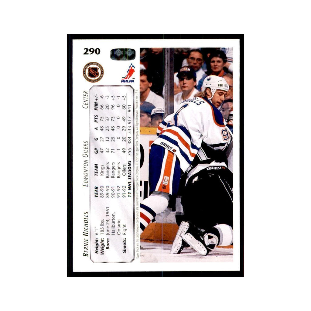 1992 Upper Deck Bernie Nicholls Hockey Cards #290
