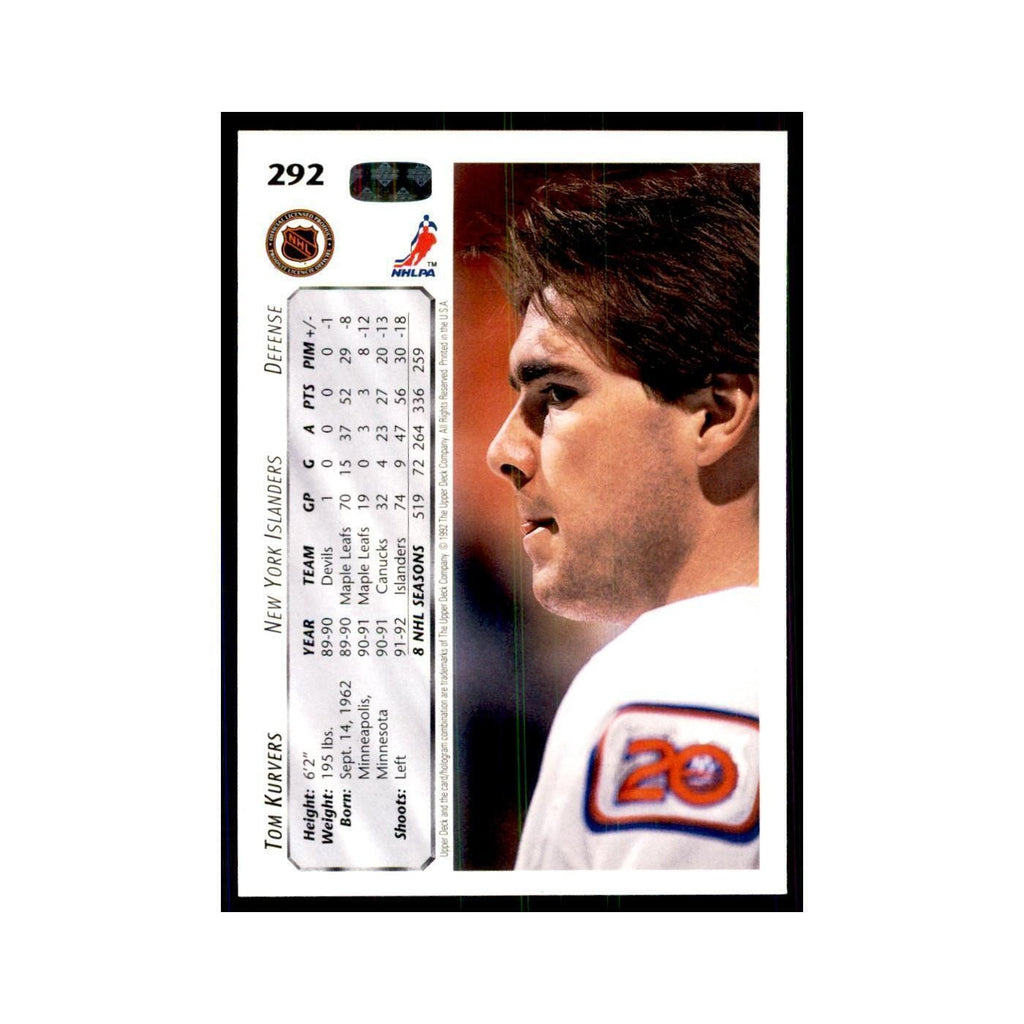1992 Upper Deck Tom Kurvers Hockey Cards #292