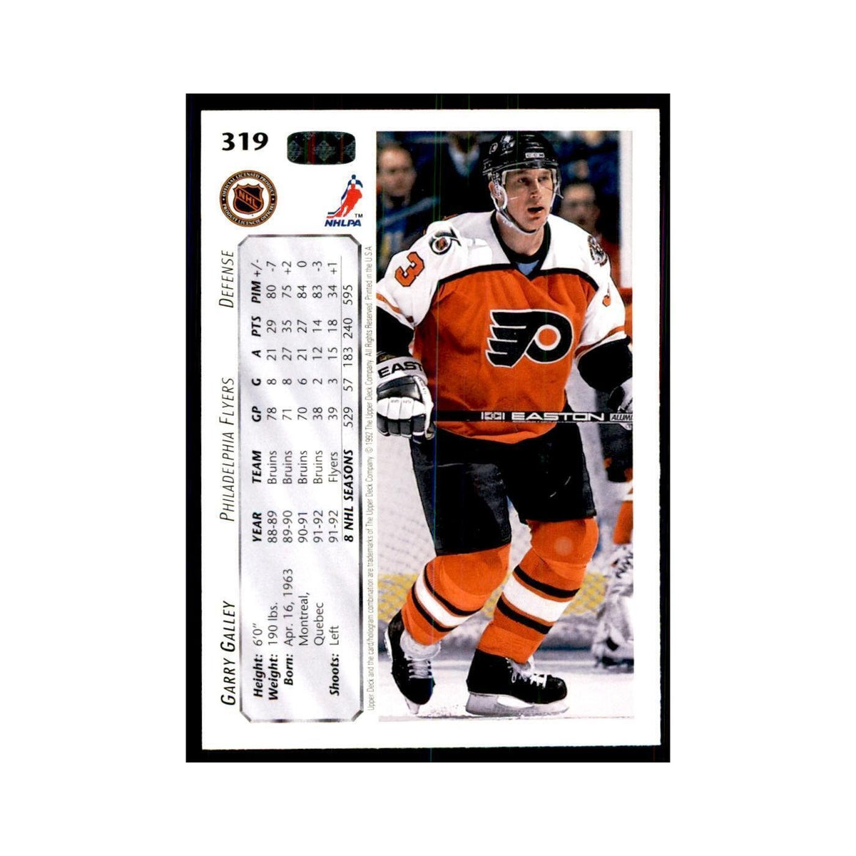 1992 Upper Deck Garry Galley Hockey Cards #319