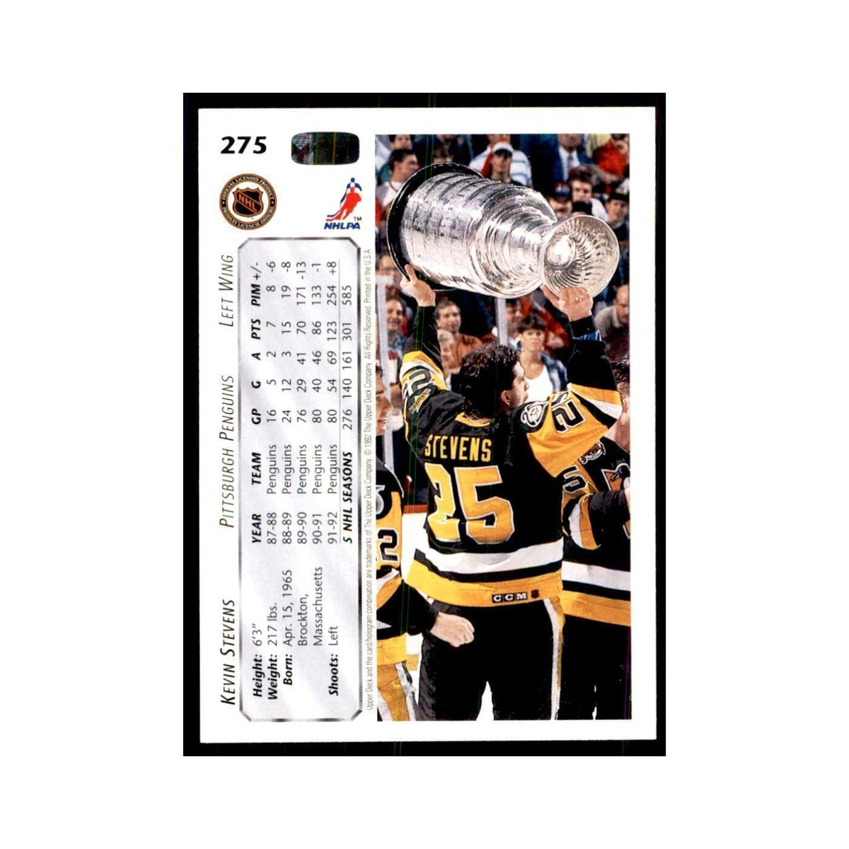 1992 Upper Deck Kevin Stevens Hockey Cards #275