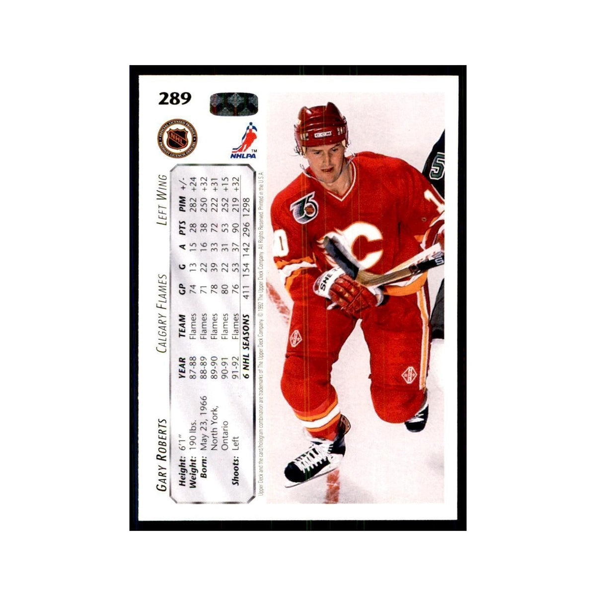 1992 Upper Deck Gary Roberts Hockey Cards #289