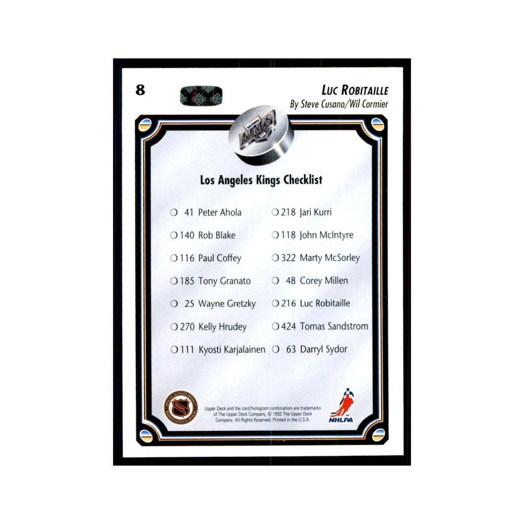 1992 Upper Deck Luc Robitaille Hockey Cards #8