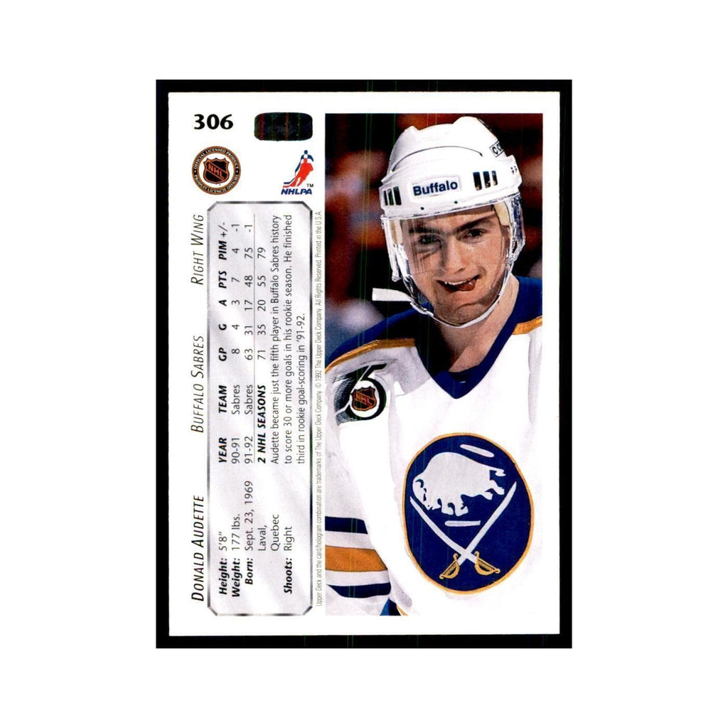 1992 Upper Deck Donald Audette Hockey Cards #306