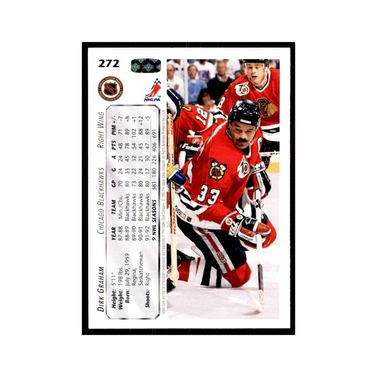 1992 Upper Deck Dirk Graham Hockey Cards #272