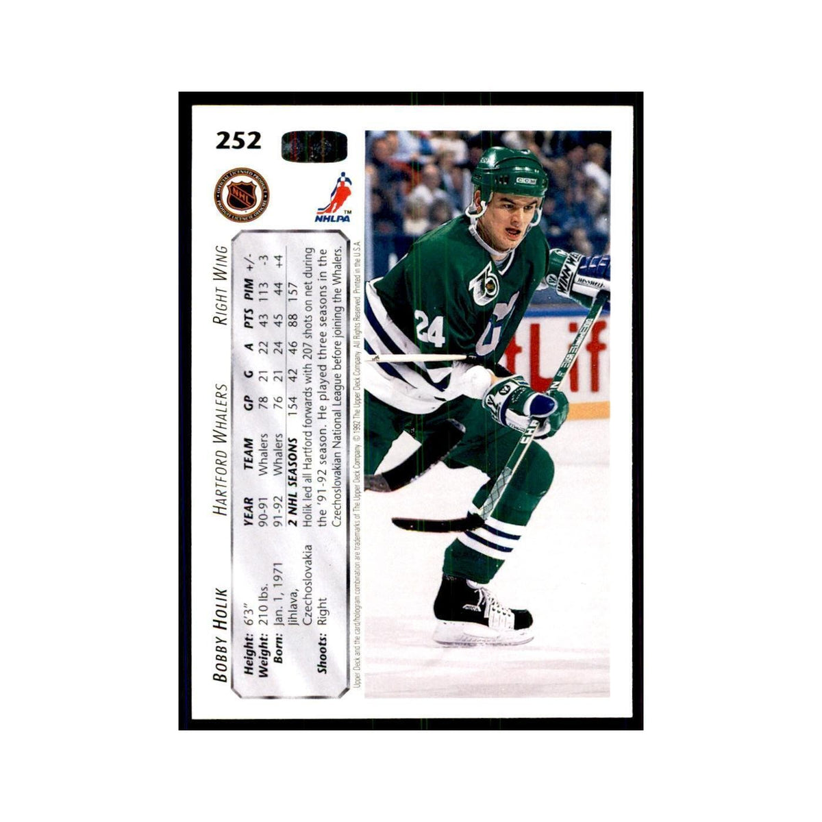 1992 Upper Deck Bobby Holik Hockey Cards #252