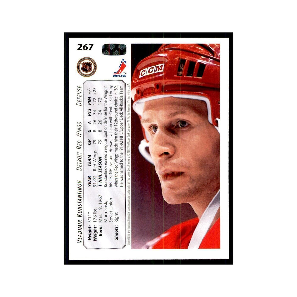 1992 Upper Deck Vladimir Konstantinov Hockey Cards #267