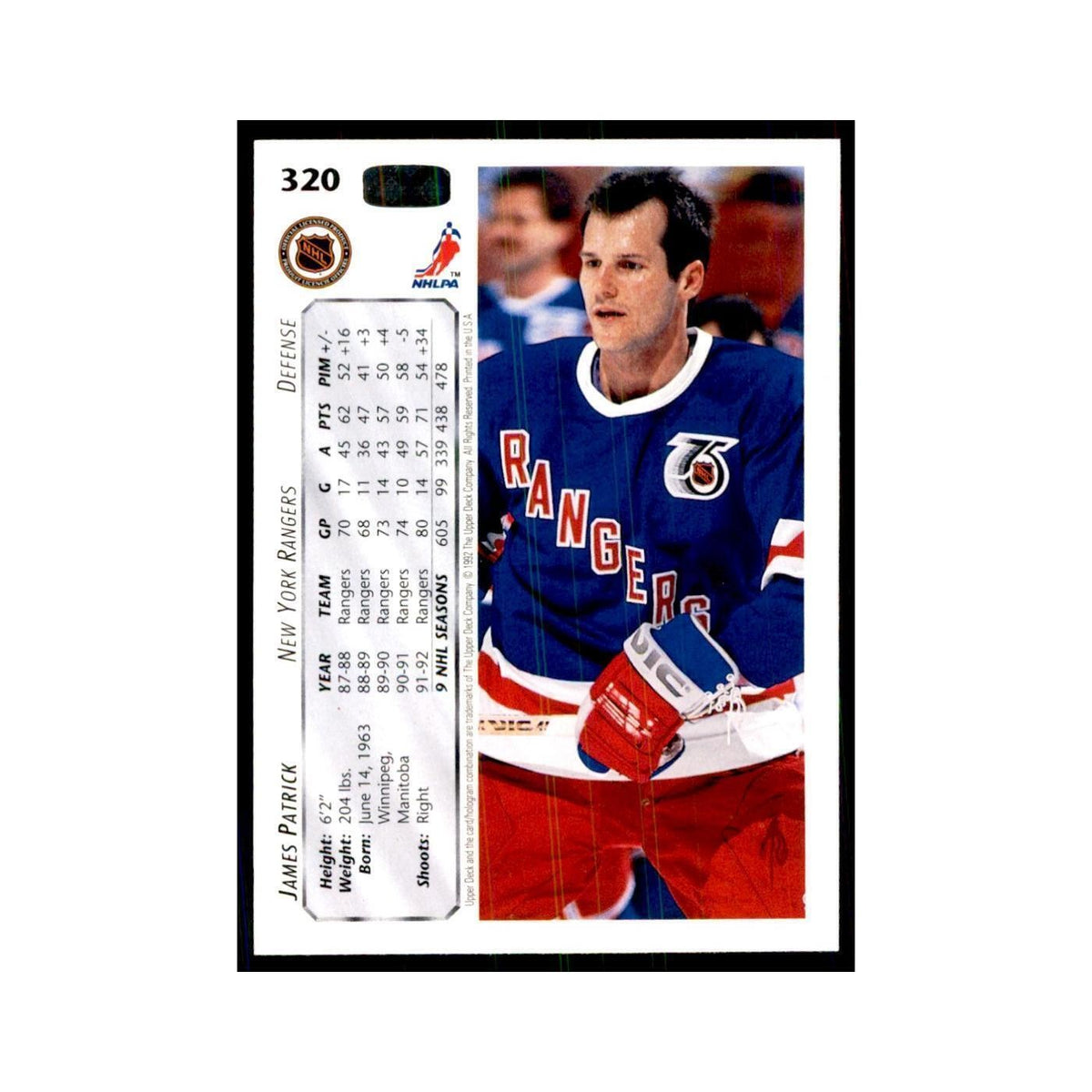 1992 Upper Deck James Patrick Hockey Cards #320