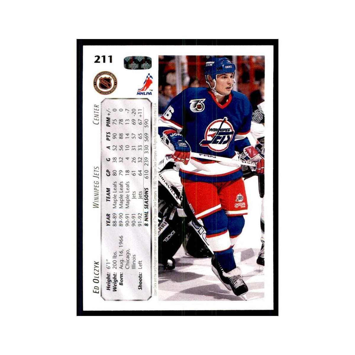 1992 Upper Deck Ed Olczyk Hockey Cards #211