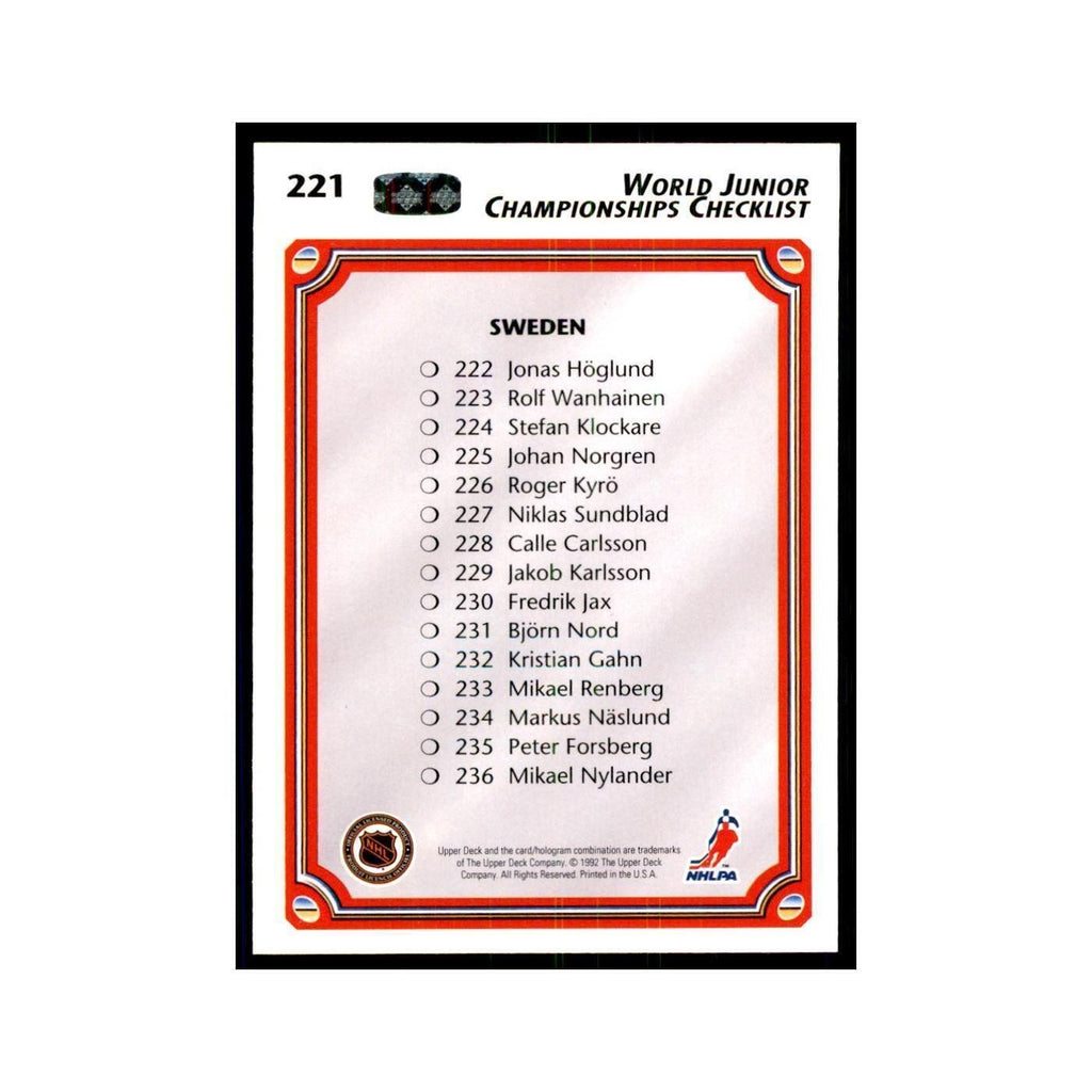 1992 Upper Deck World Junior Championships Checklist Hockey Cards #221