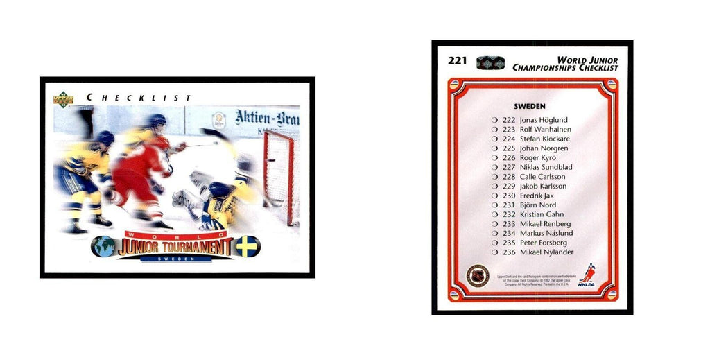 1992 Upper Deck World Junior Championships Checklist Hockey Cards #221