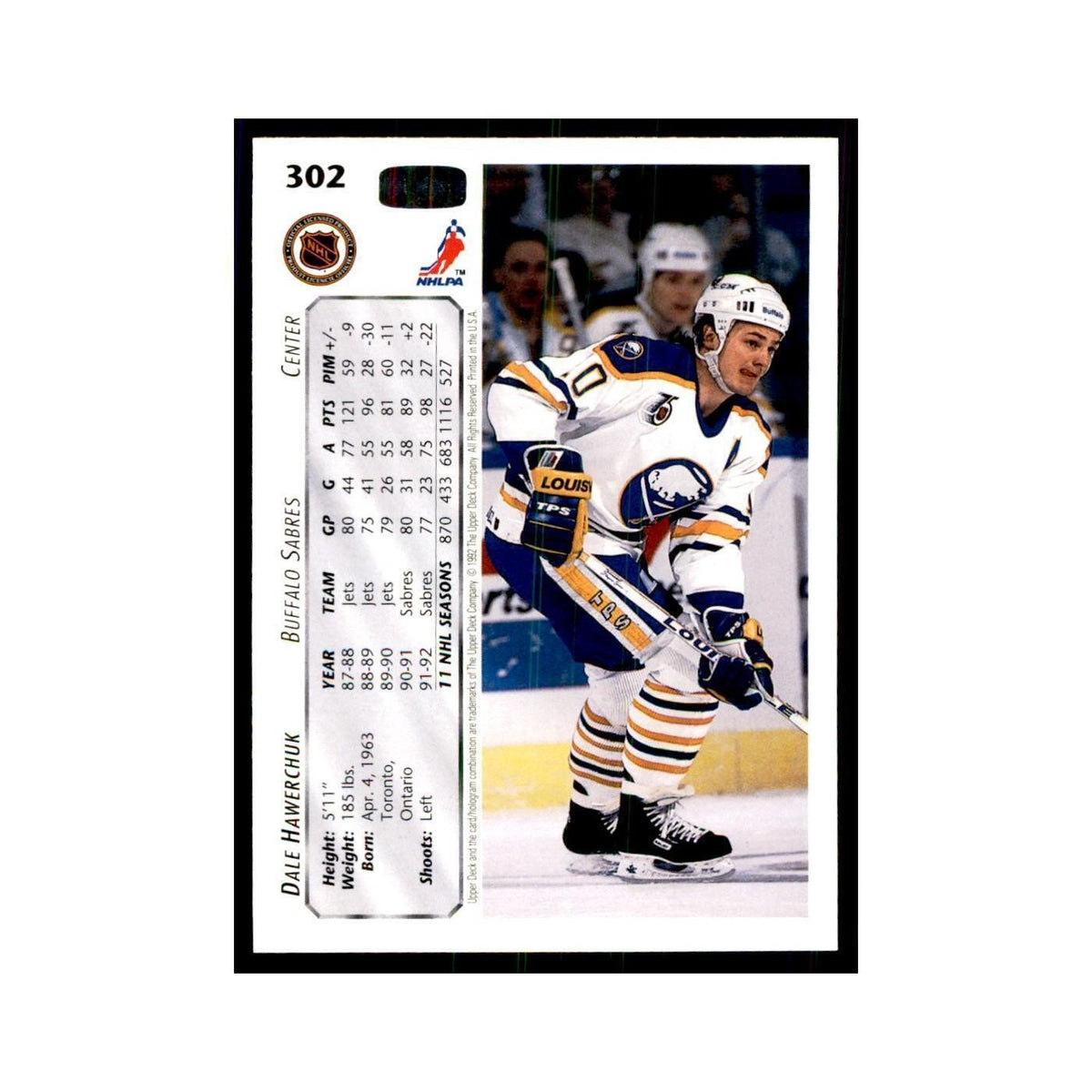 1992 Upper Deck Dale Hawerchuk Hockey Cards #302