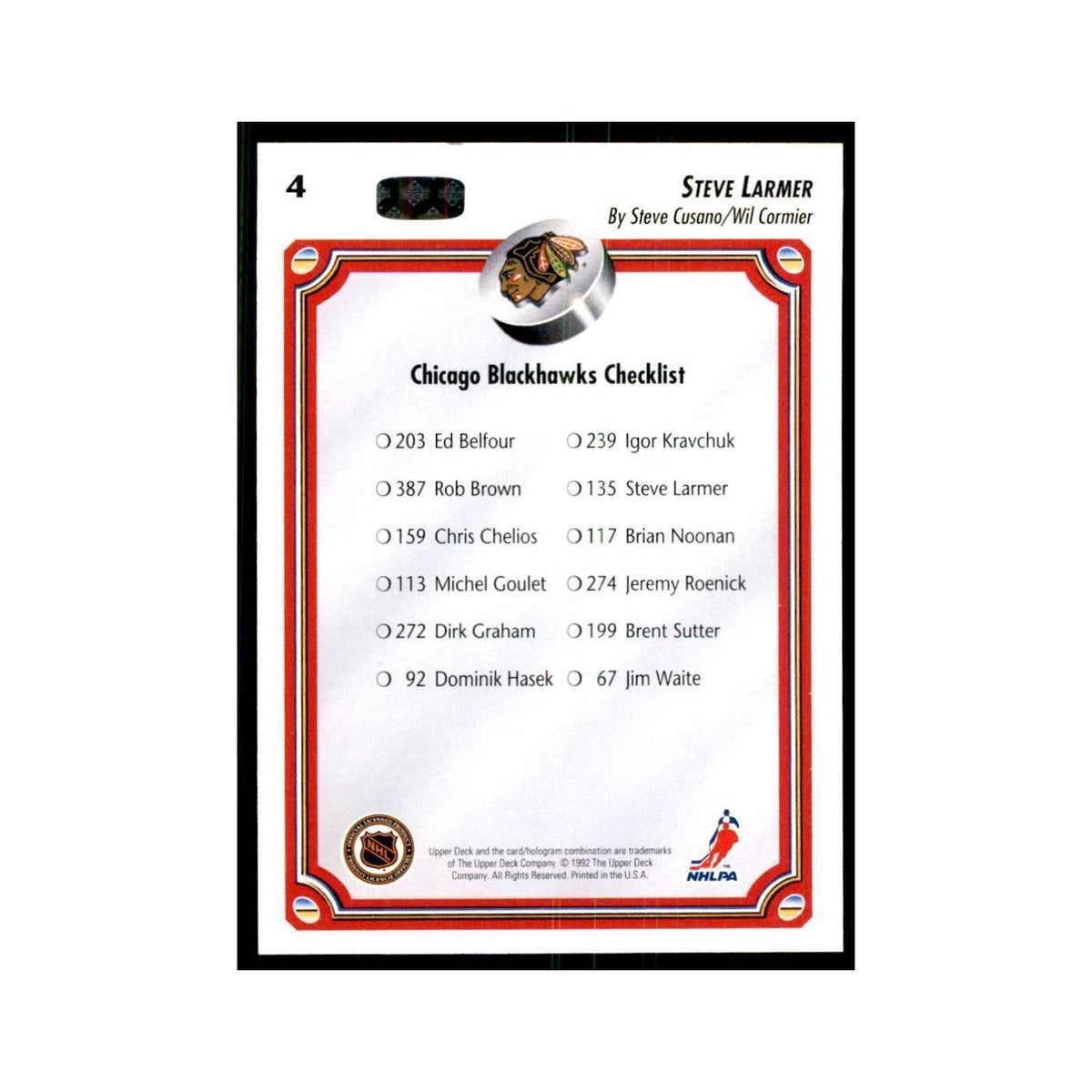 1992 Upper Deck Steve Larmer Hockey Cards #4