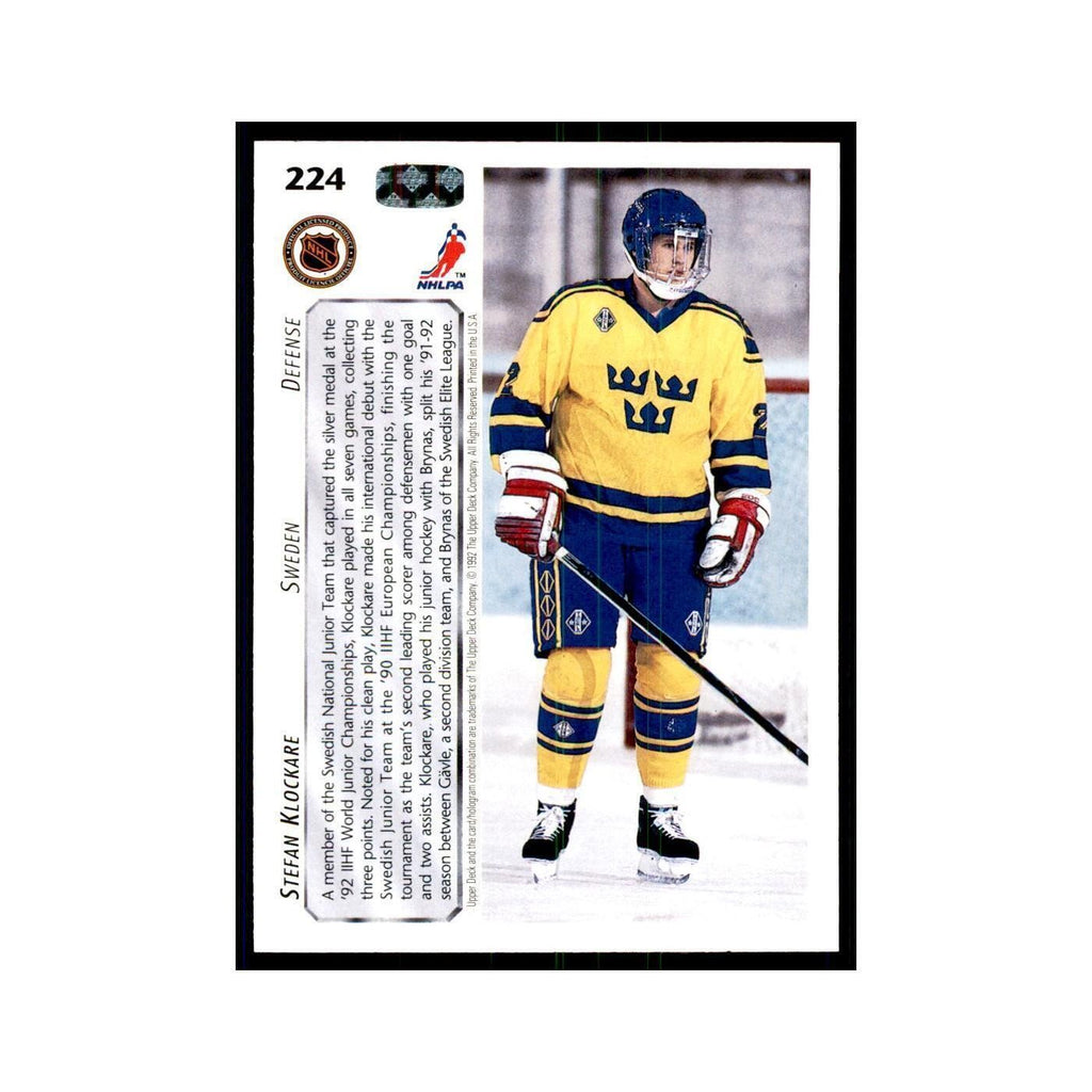 1992 Upper Deck Stefan Klockare Hockey Cards #224