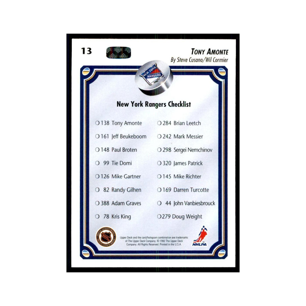 1992 Upper Deck Tony Amonte Hockey Cards #13