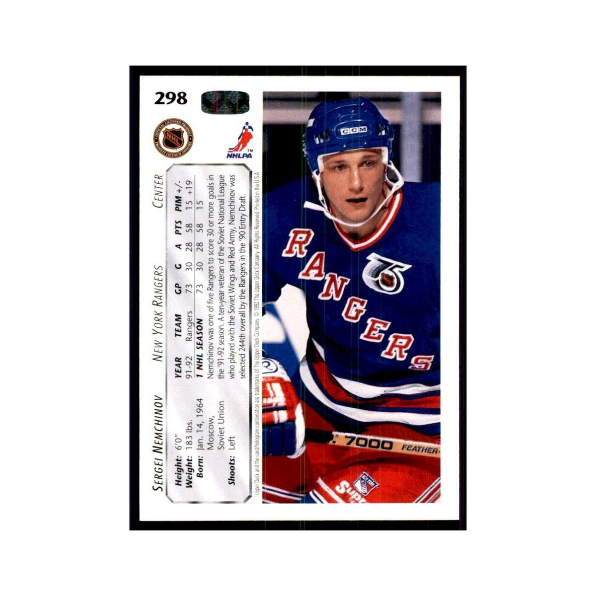 1992 Upper Deck Sergei Nemchinov Hockey Cards #298