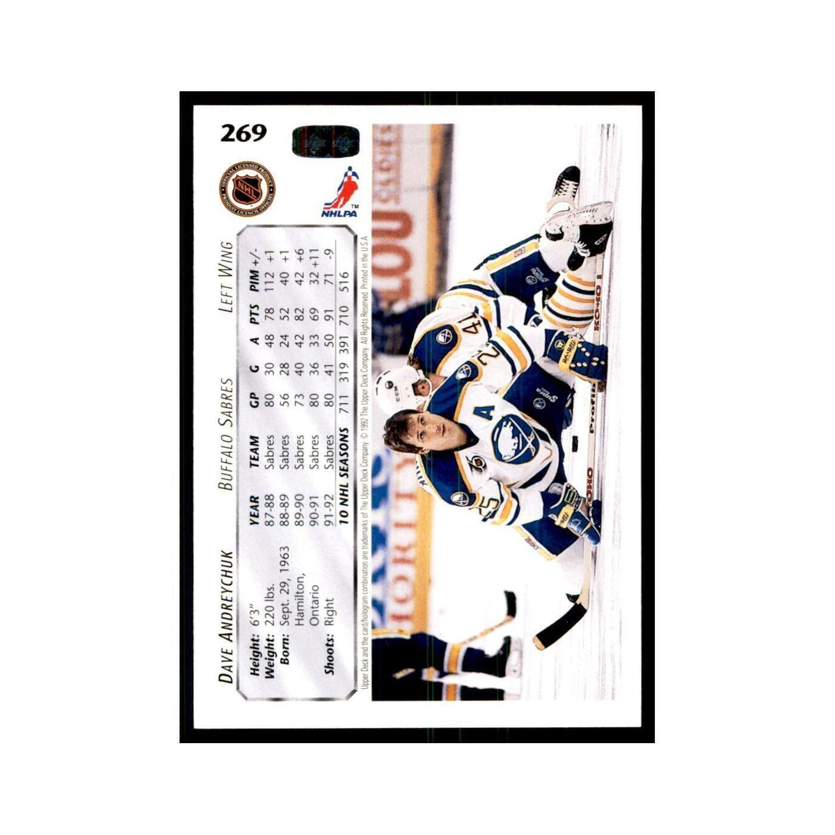 1992 Upper Deck Dave Andreychuk Hockey Cards #269
