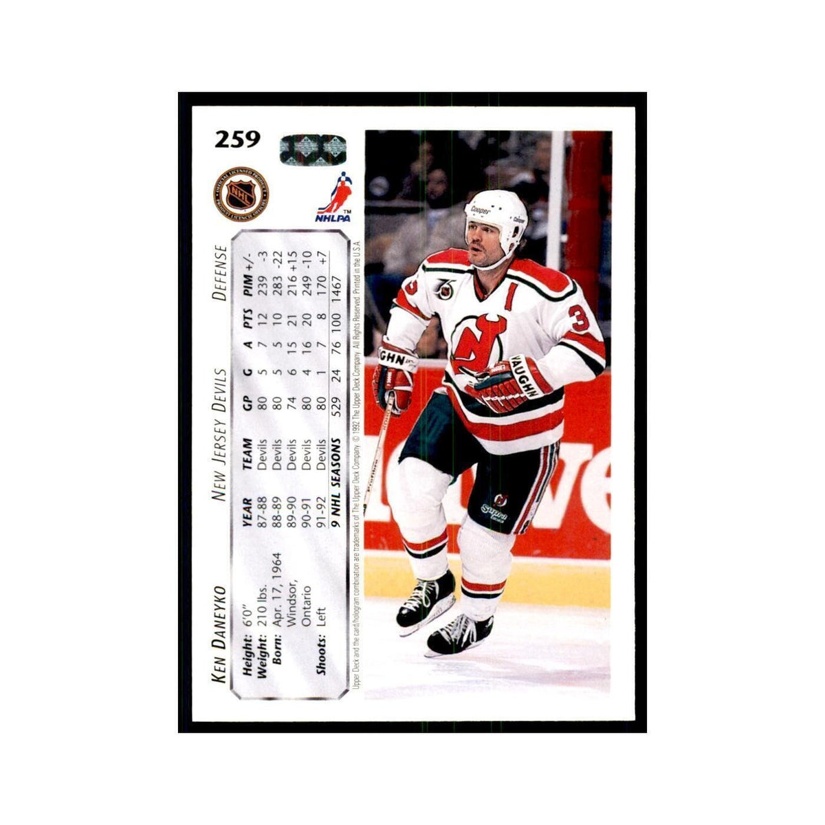 1992 Upper Deck Ken Daneyko Hockey Cards #259