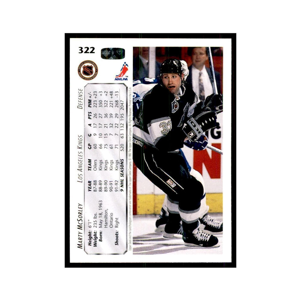 1992 Upper Deck Marty McSorley Hockey Cards #322