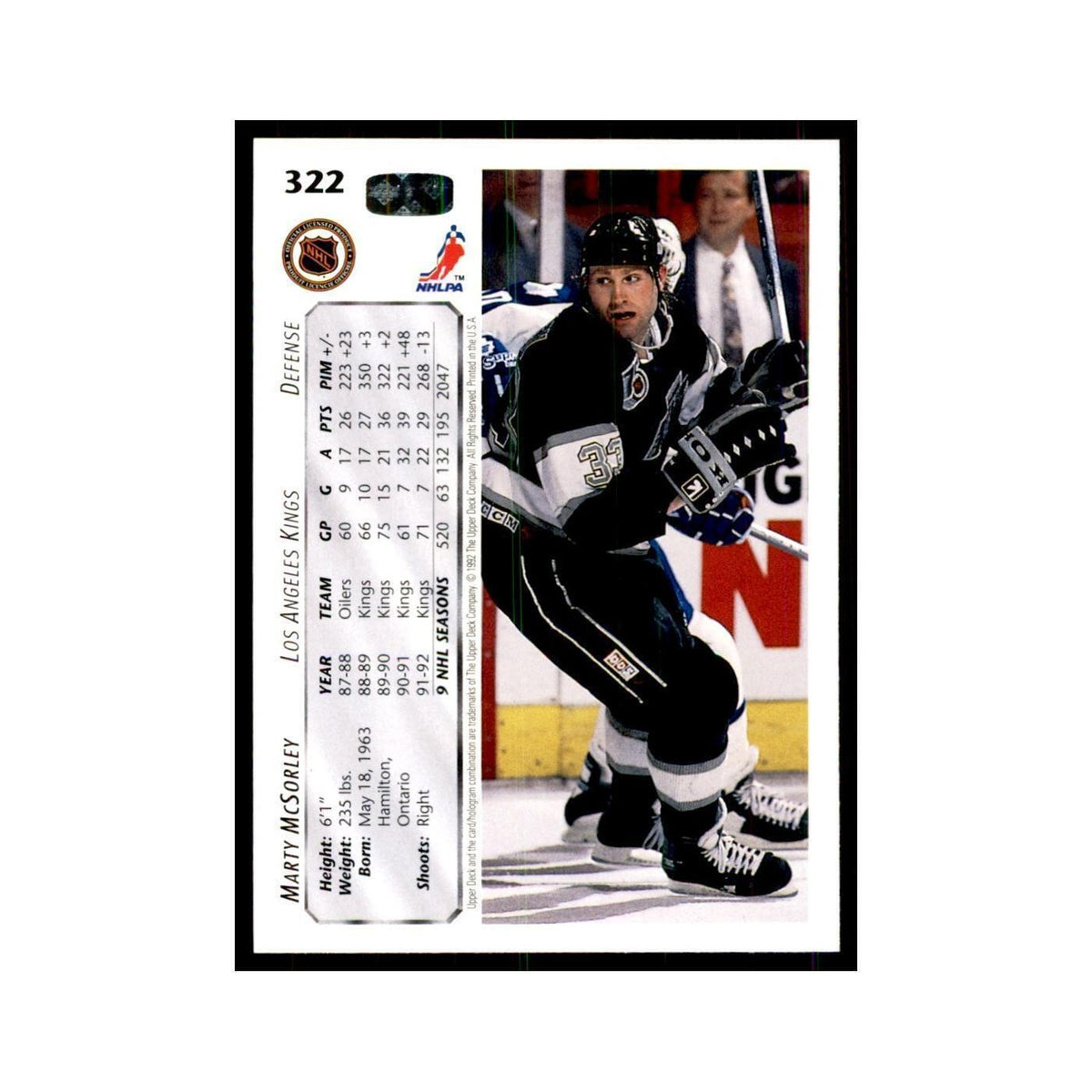 1992 Upper Deck Marty McSorley Hockey Cards #322