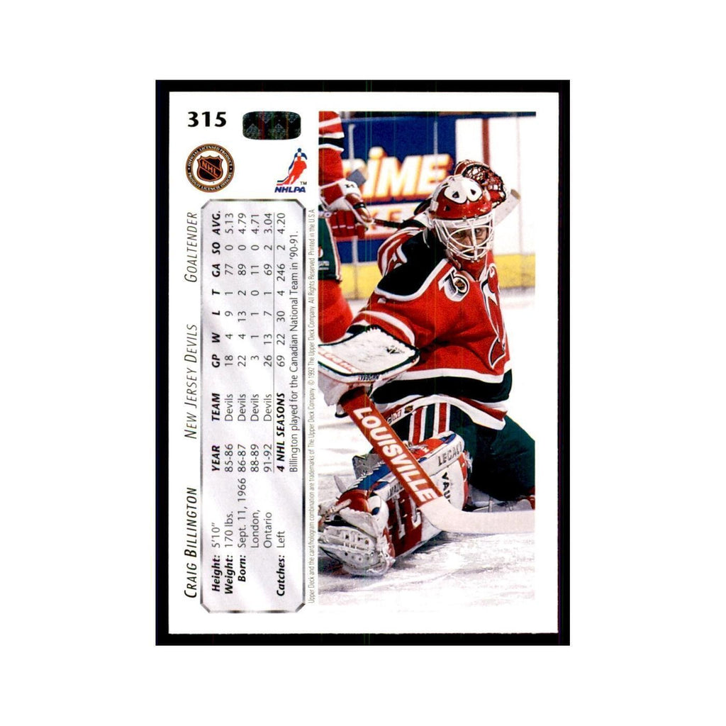 1992 Upper Deck Craig Billington Hockey Cards #315
