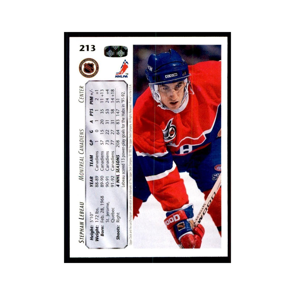 1992 Upper Deck Stephan Lebeau Hockey Cards #213