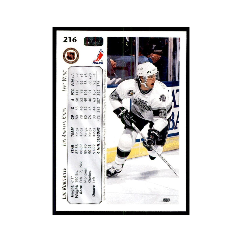 1992 Upper Deck Luc Robitaille Hockey Cards #216