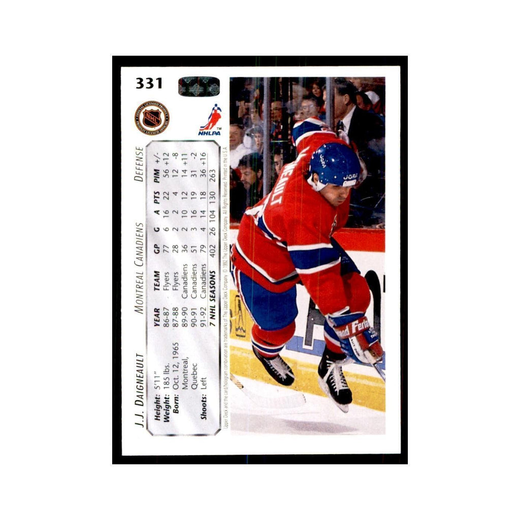 1992 Upper Deck J.J. Daigneault Hockey Cards #331