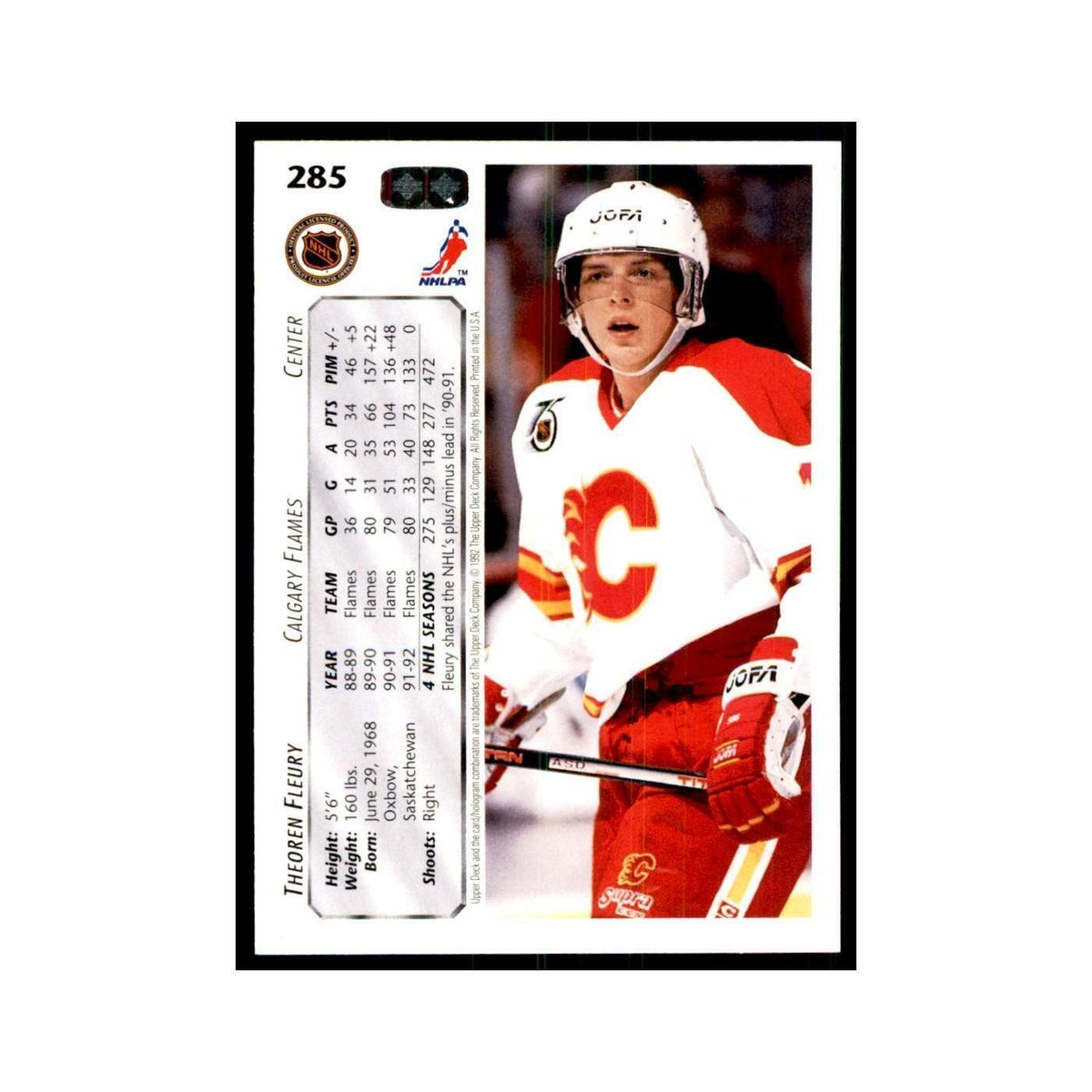 1992 Upper Deck Theo Fleury Hockey Cards #285
