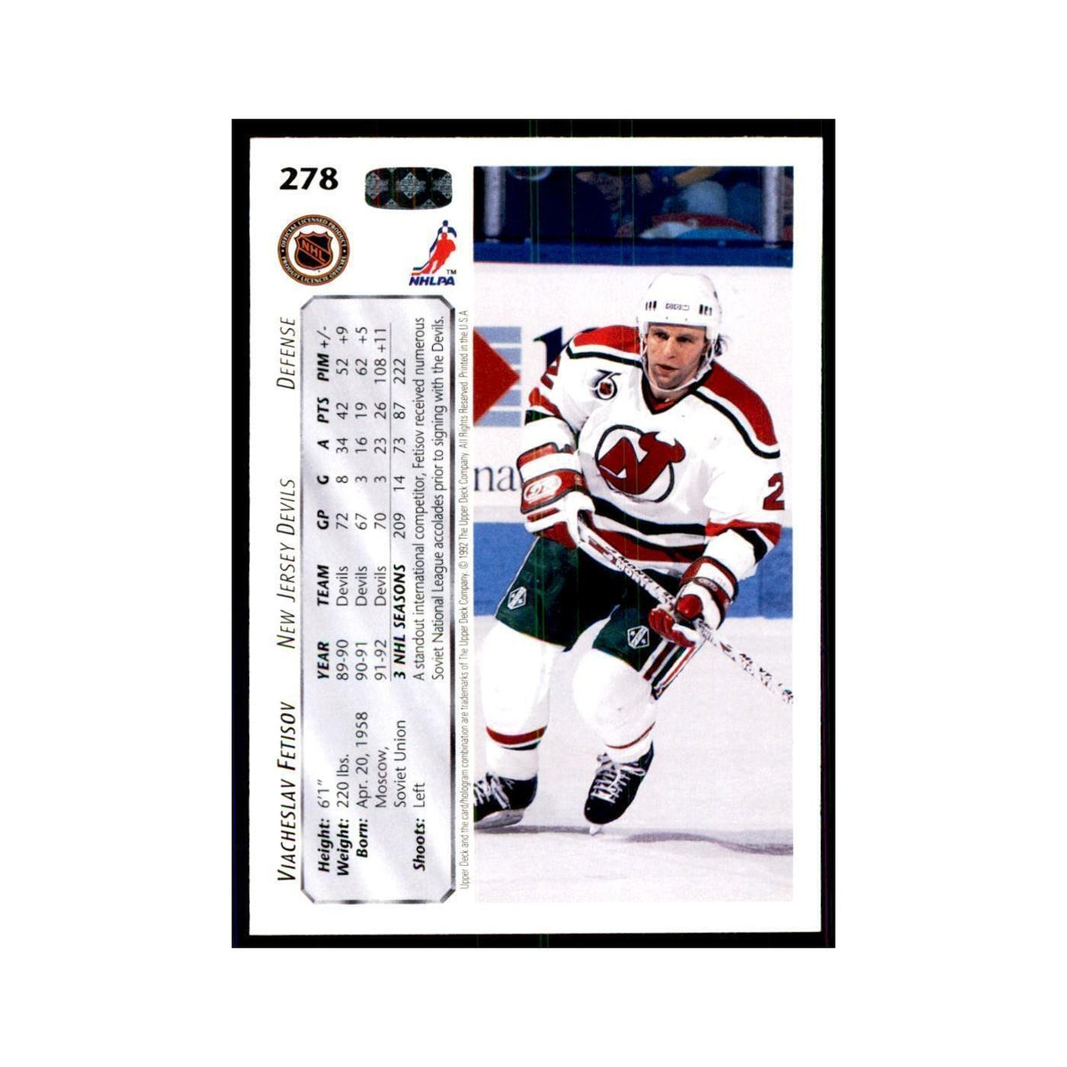 1992 Upper Deck Viacheslav Fetisov Hockey Cards #278