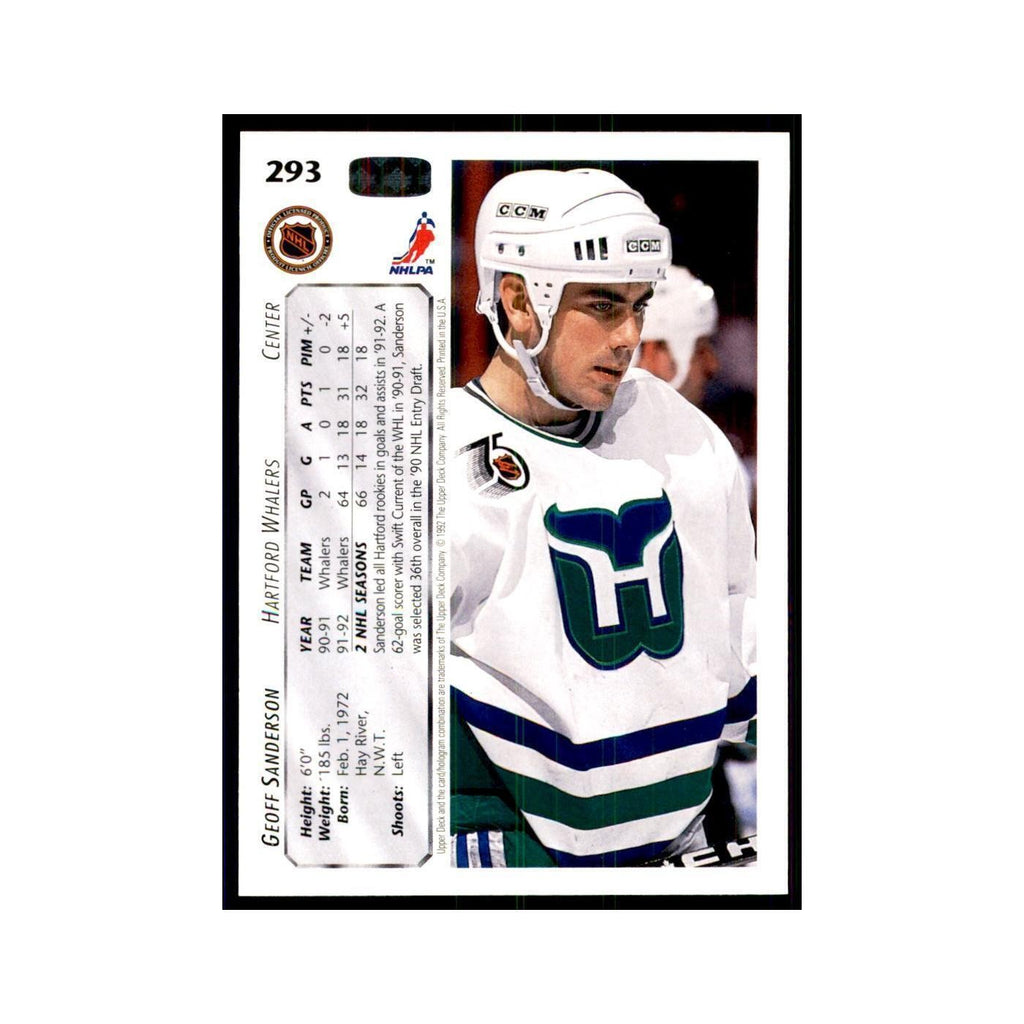 1992 Upper Deck Geoff Sanderson Hockey Cards #293