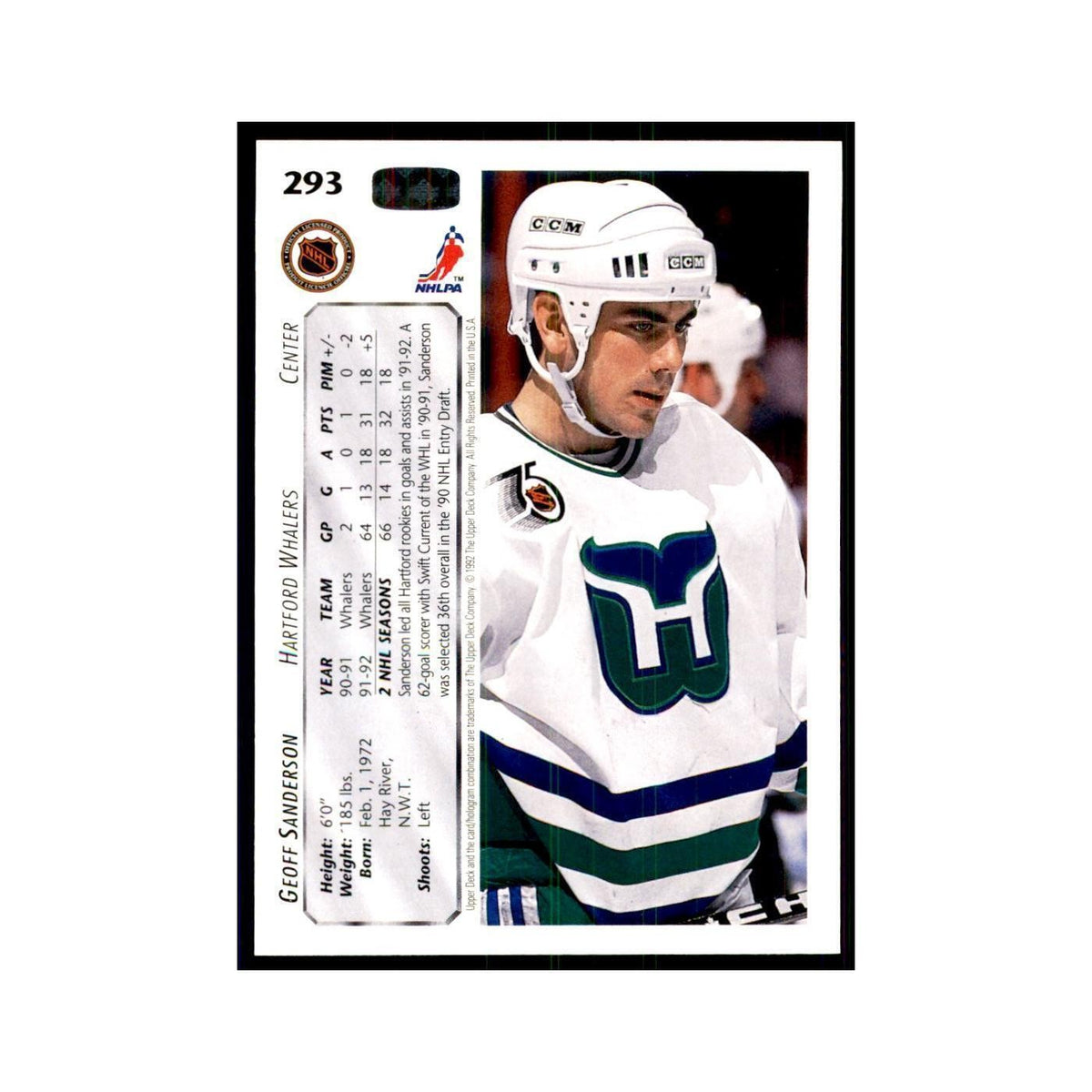 1992 Upper Deck Geoff Sanderson Hockey Cards #293