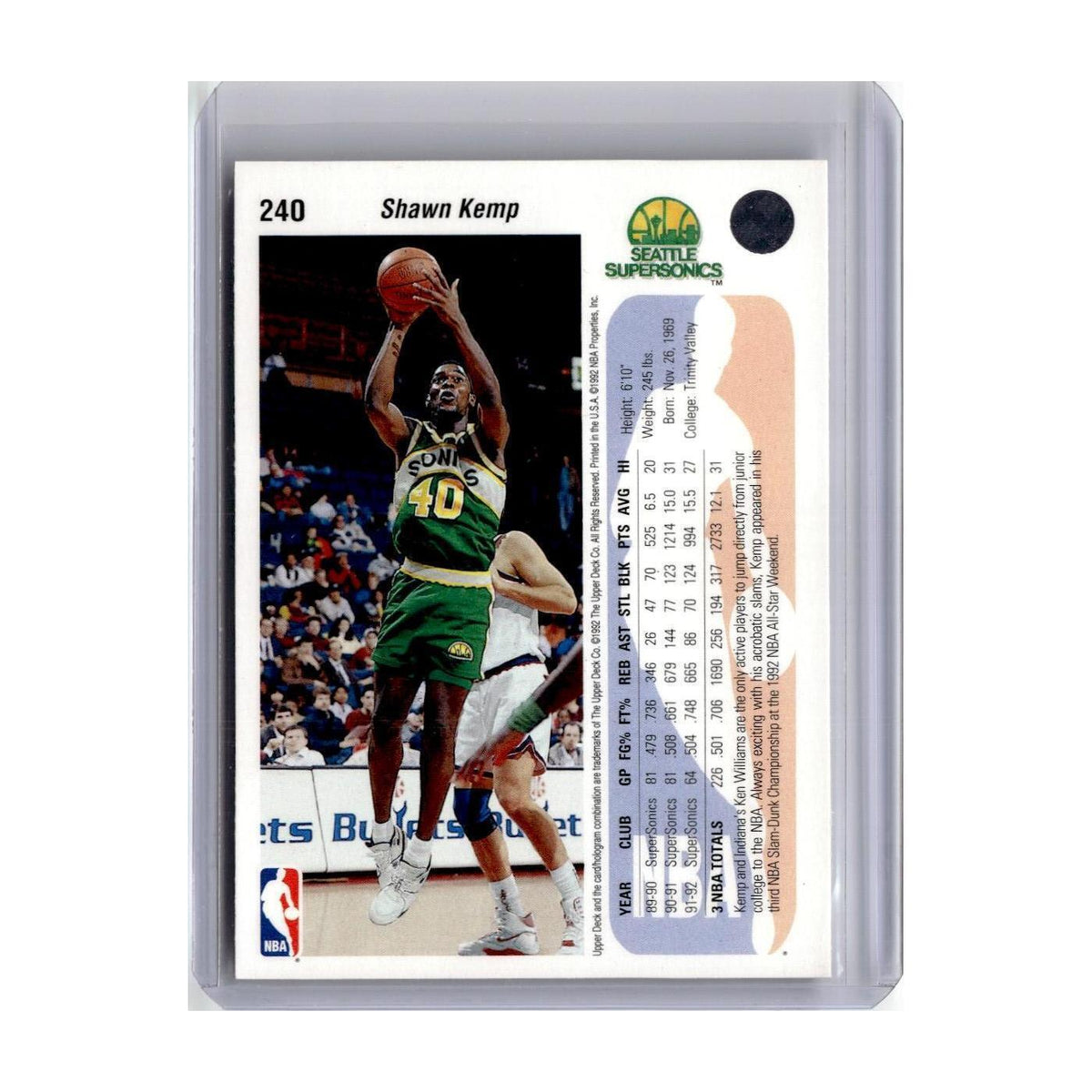 1992 Upper Deck Shawn Kemp Seattle SuperSonics #240