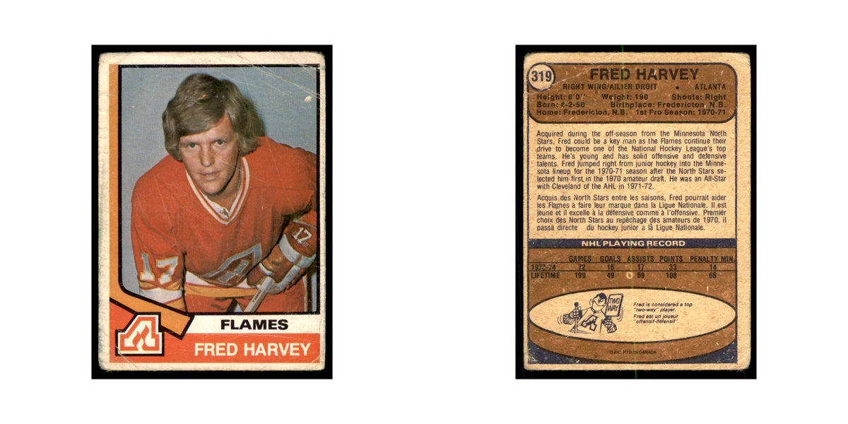 1974 O-Pee-Chee Fred Harvey (Damaged) Atlanta Flames #319
