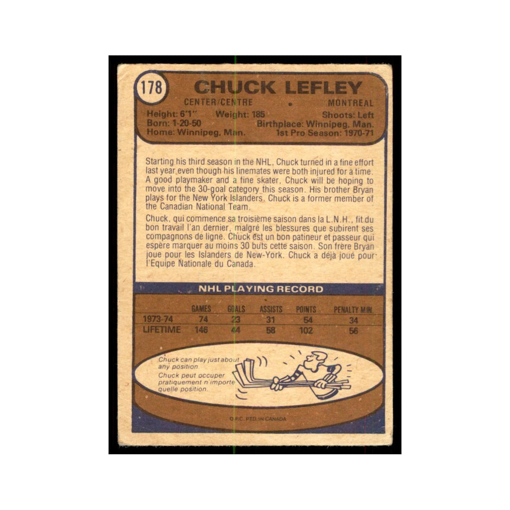1974 O-Pee-Chee Chuck Lefley (Damaged) Montreal Canadiens #178