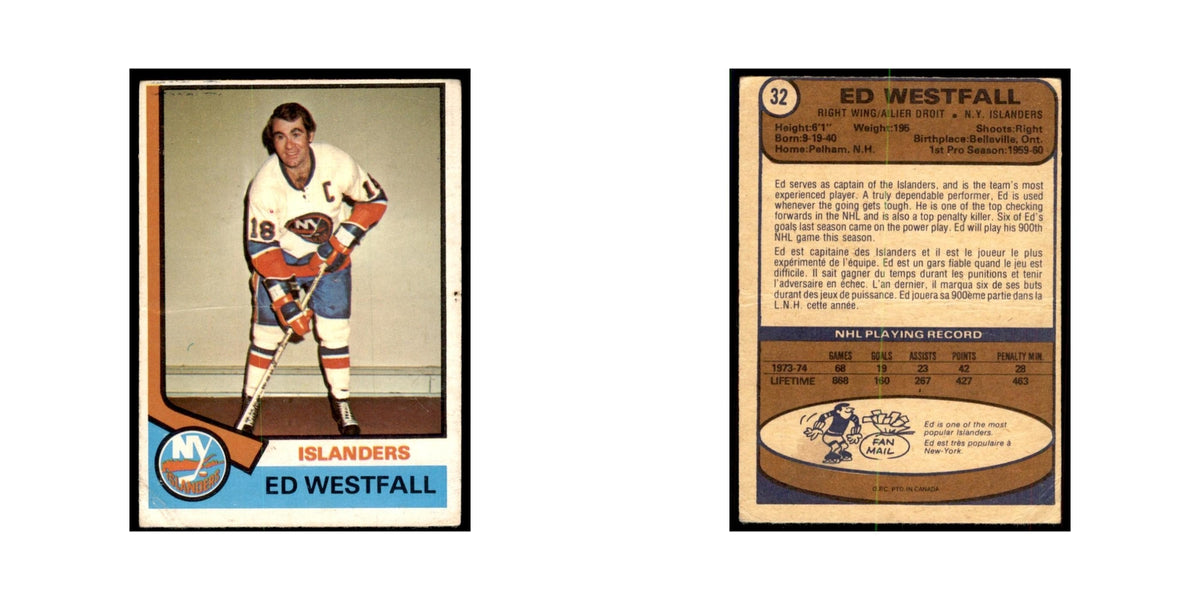 1974 O-Pee-Chee Ed Westfall (Damaged) New York Islanders #32