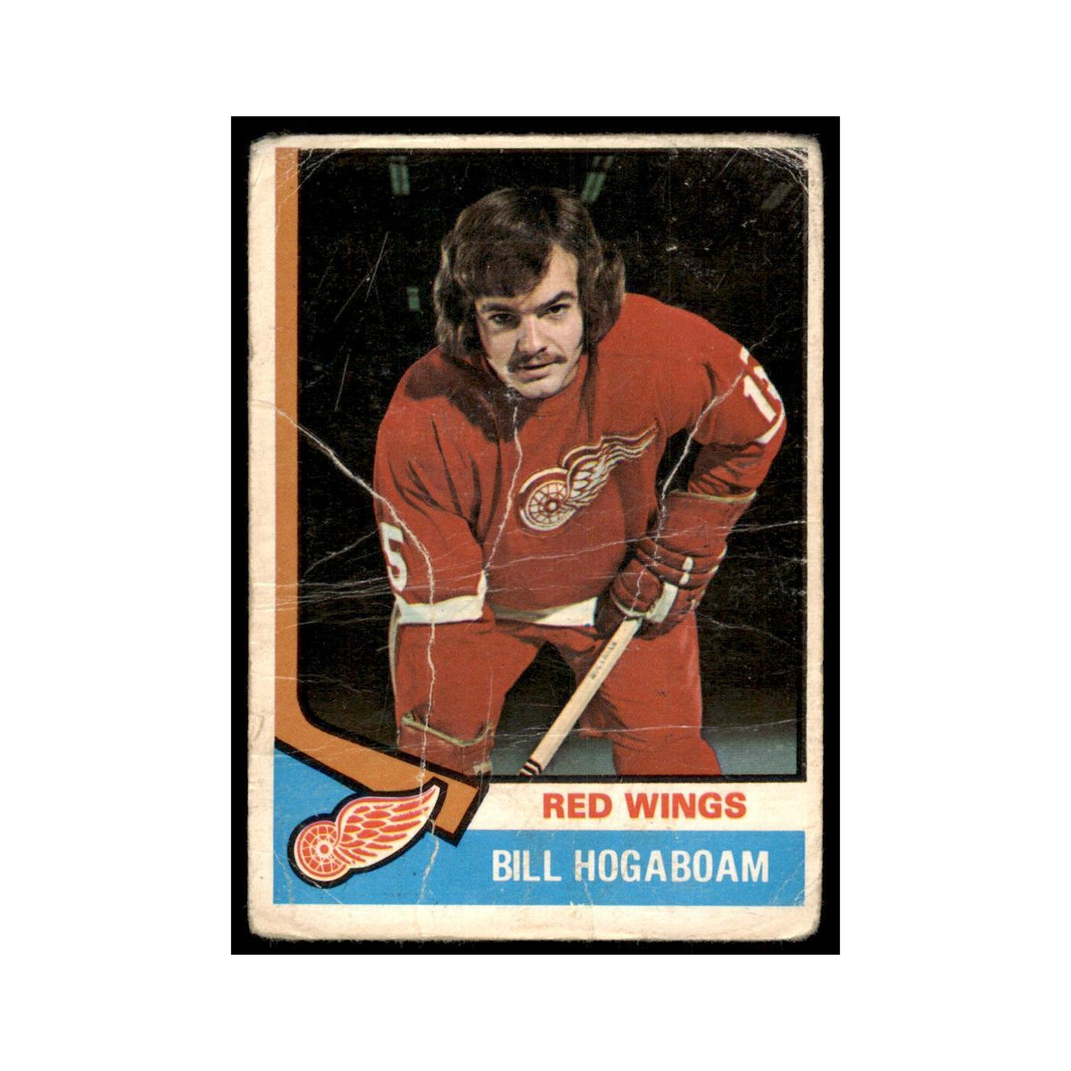 1974 O-Pee-Chee Bill Hogaboam RC (Damaged) Detroit Red Wings #116