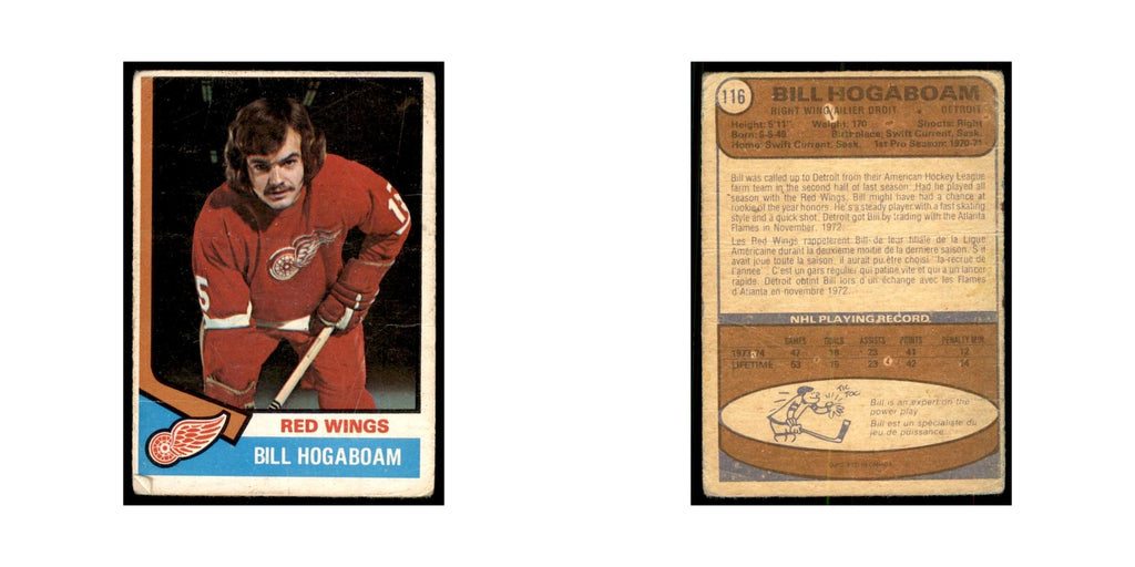 1974 O-Pee-Chee Bill Hogaboam RC (Damaged) Detroit Red Wings #116
