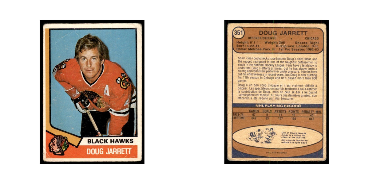 1974 O-Pee-Chee Doug Jarrett (Damaged) Chicago Blackhawks #351