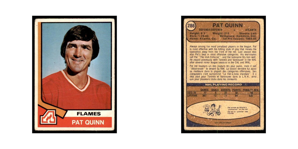 1974 O-Pee-Chee Pat Quinn (Damaged) Atlanta Flames #286