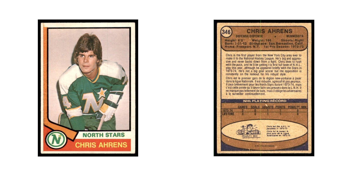 1974 O-Pee-Chee Chris Ahrens RC (Damaged) Minnesota North Stars #346