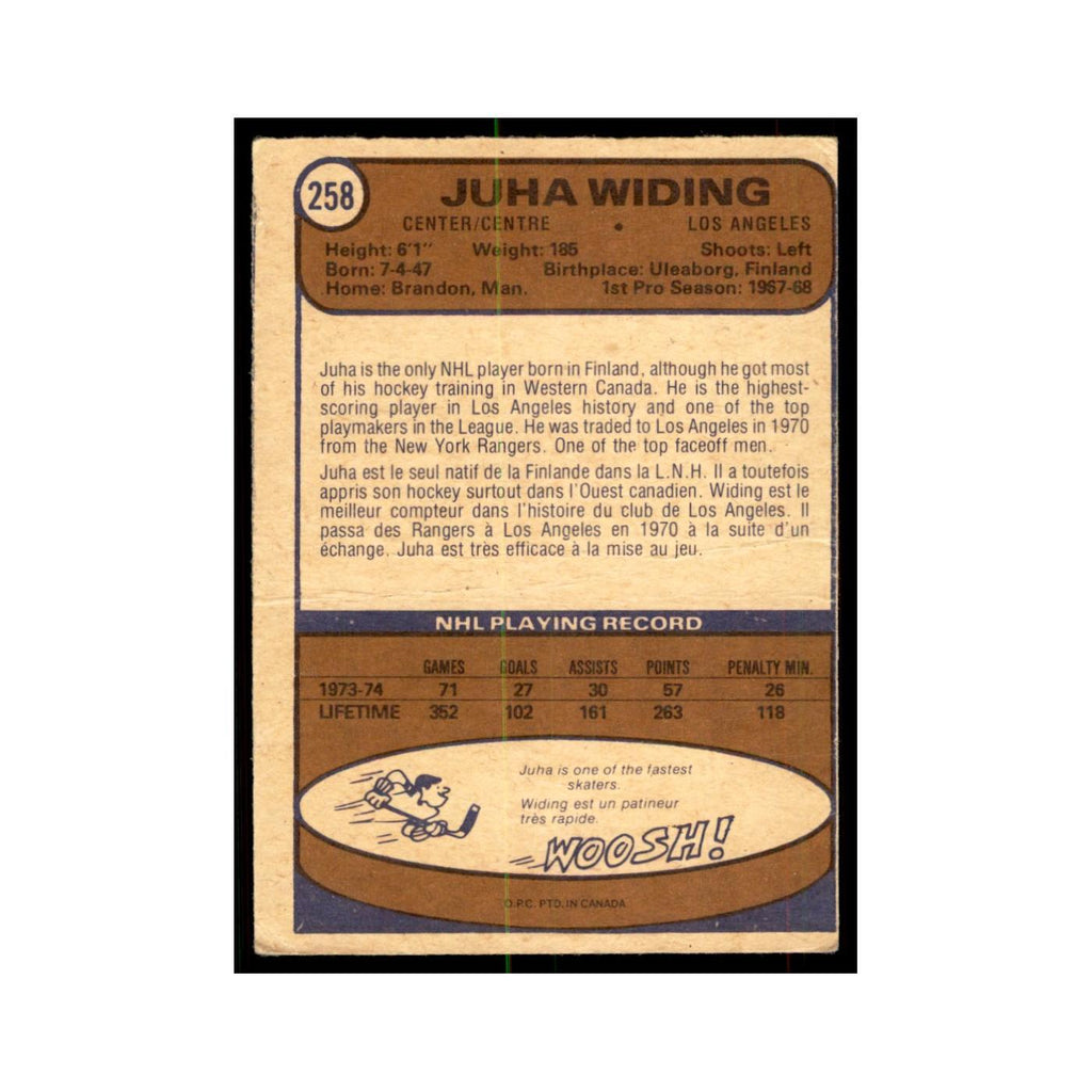 1974 O-Pee-Chee Juha Widing (Damaged) Los Angeles Kings #258