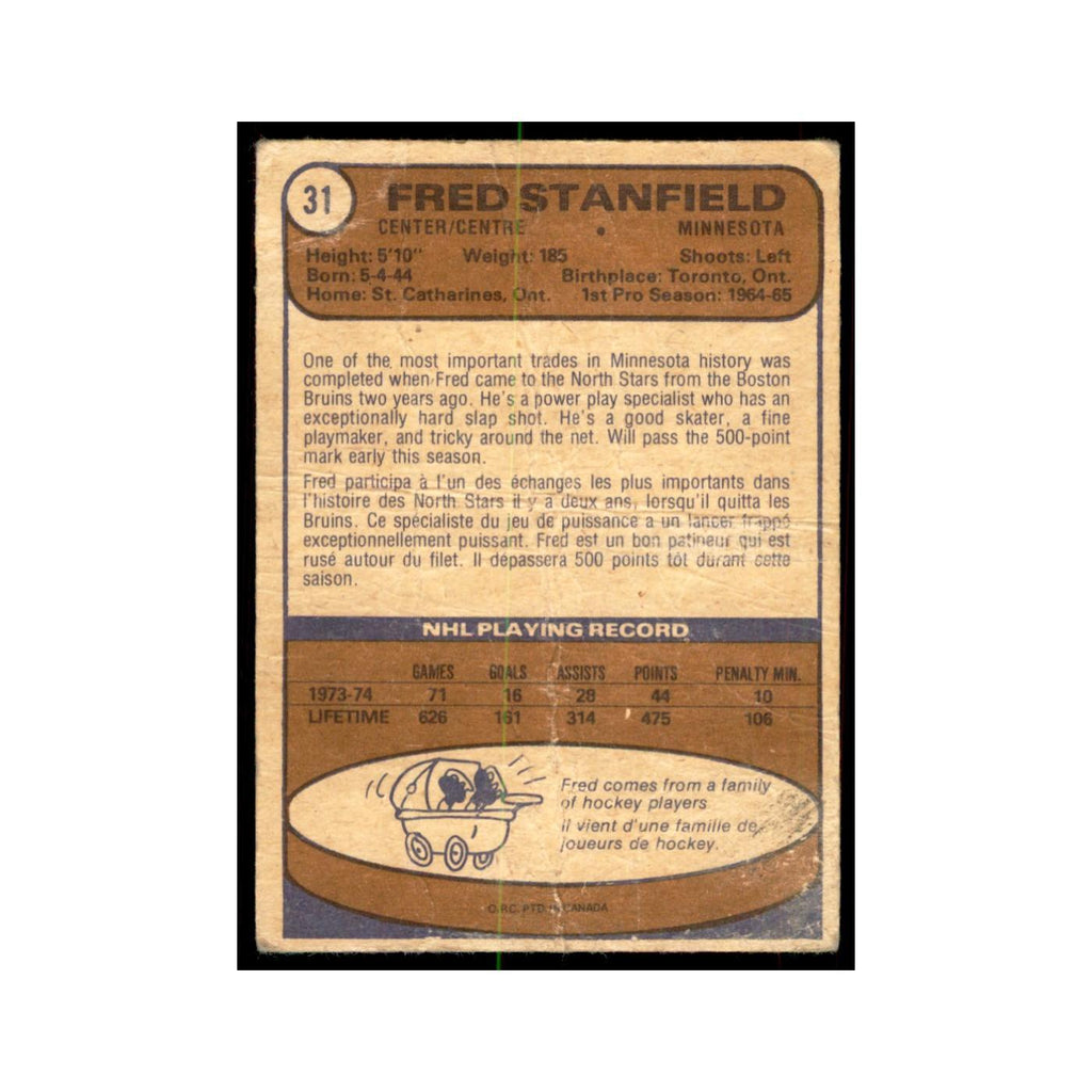 1974 O-Pee-Chee Fred Stanfield (Damaged) Minnesota North Stars #31