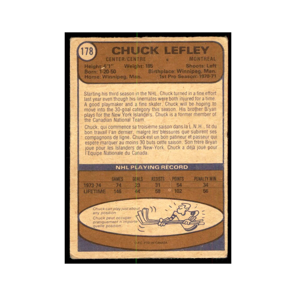 1974 O-Pee-Chee Chuck Lefley (Damaged) Montreal Canadiens #178