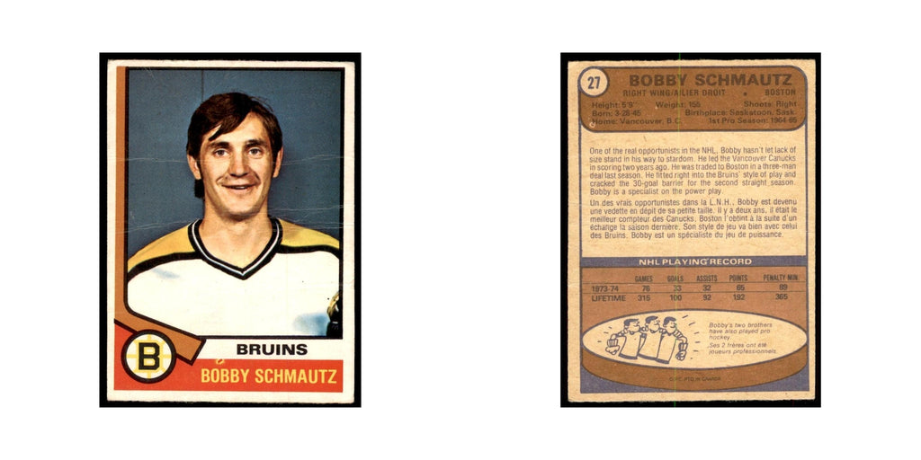 1974 O-Pee-Chee Bobby Schmautz (Damaged) Boston Bruins #27