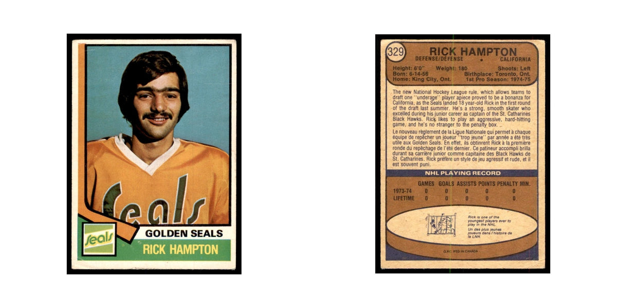 1974 O-Pee-Chee Rick Hampton RC (Damaged) California Golden Seals #329