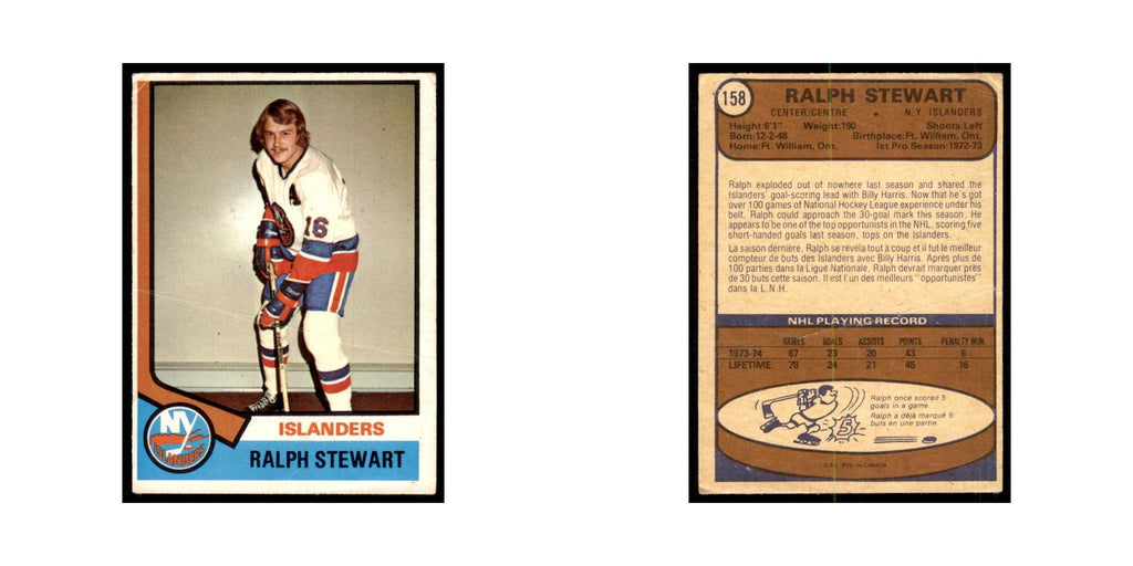 1974 O-Pee-Chee Ralph Stewart RC (Damaged) New York Islanders #158