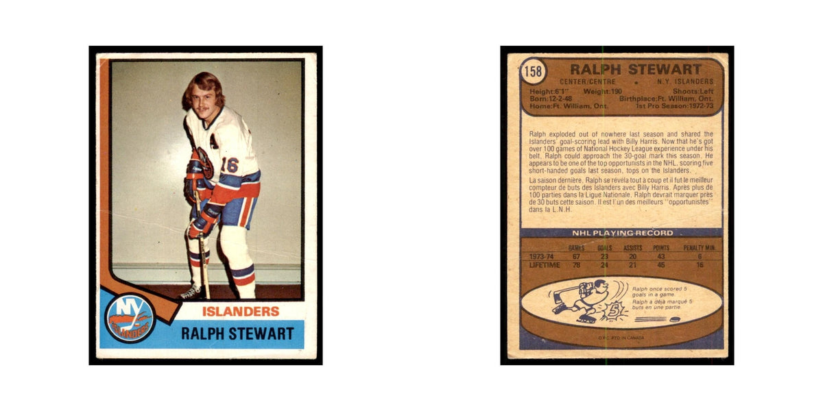 1974 O-Pee-Chee Ralph Stewart RC (Damaged) New York Islanders #158