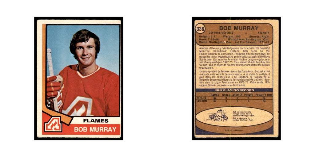 1974 O-Pee-Chee Bob Murray RC (Damaged) Atlanta Flames #336