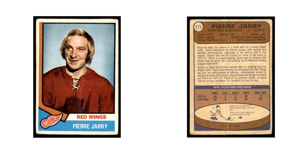1974 O-Pee-Chee Pierre Jarry (Damaged) Detroit Red Wings #171